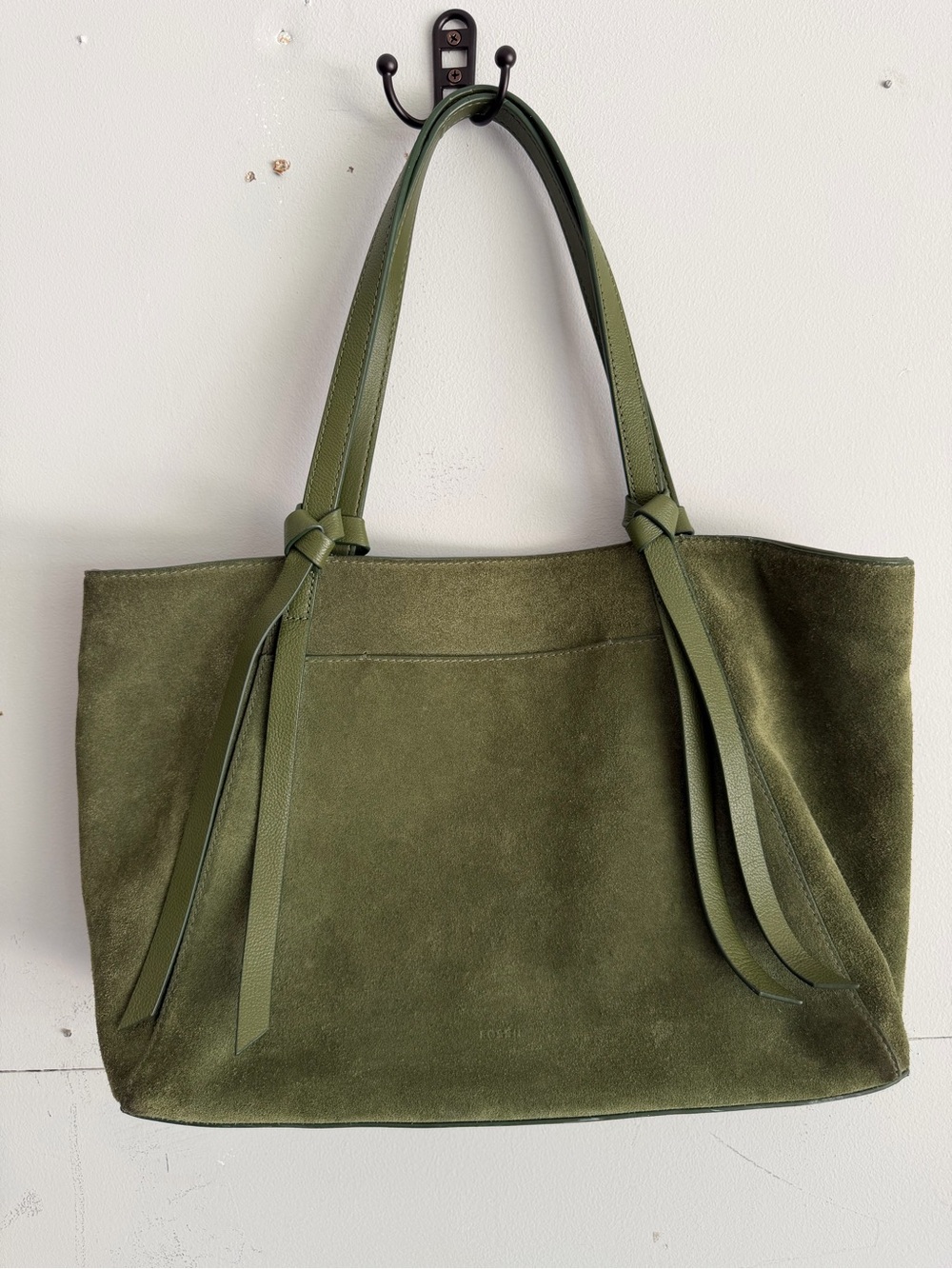 Fossil Rayna Large Tote Bag Olive Green Suede Leather Boho Shoulder Bag